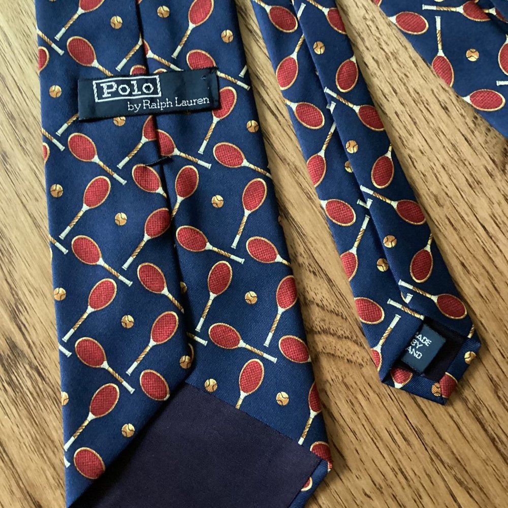 Polo by Ralph Lauren Blue Tie with Red Tennis Racket Motif - Picture 3 of 4